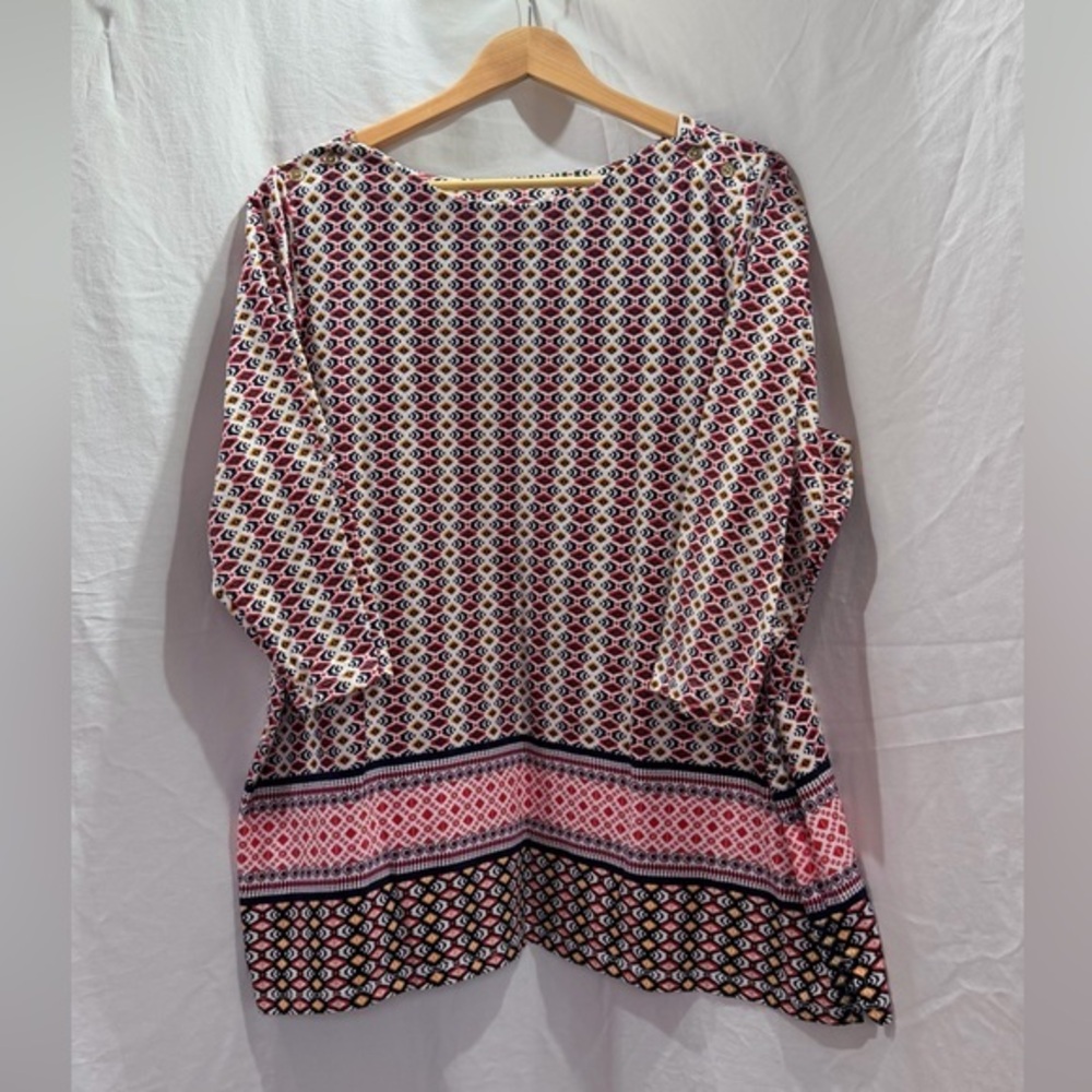 Jessica London Red Multi Geometric Boatneck Tunic